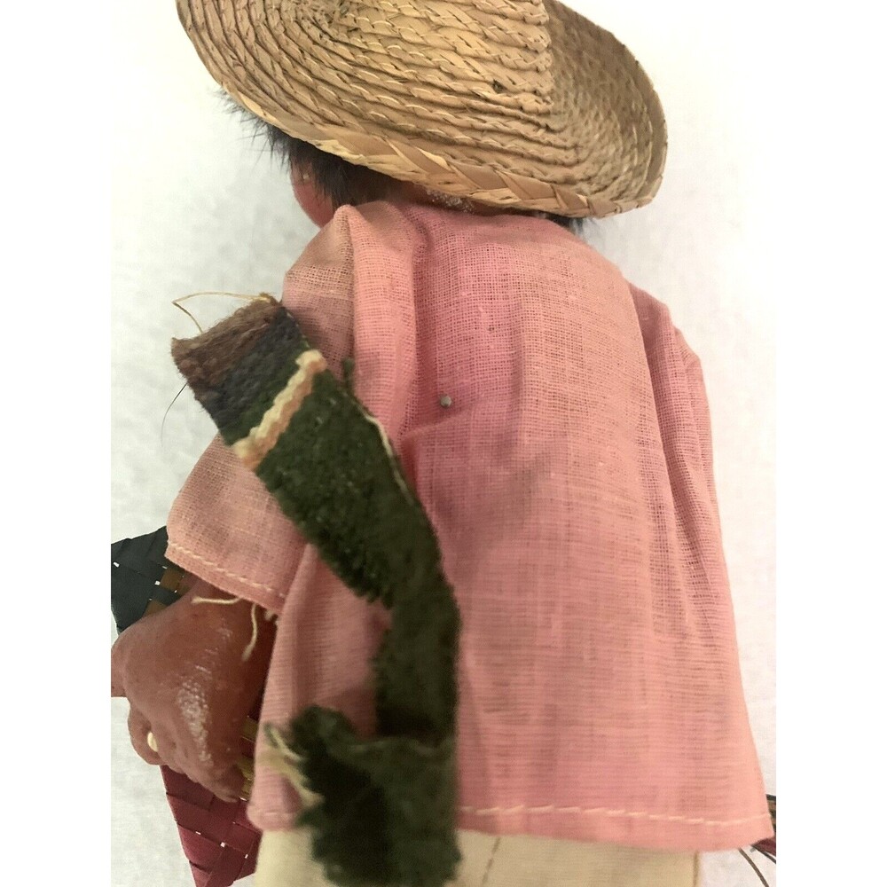 Vintage 70s Handmade Painted Mexican Boy Doll Oil Cloth 11" Folk Art Sombrero - Picture 6 of 9